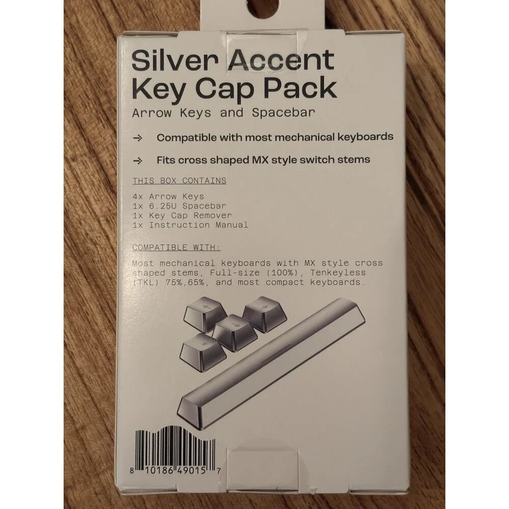 Silver Accent Key Cap Pack Arrow Keys and Spacebar Replacement Accessories NEW